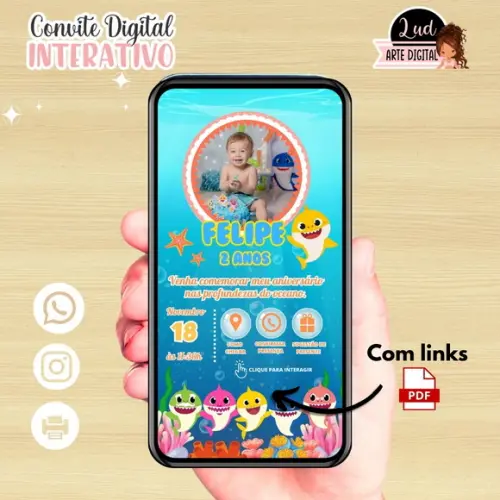 Convite Digital Interativo Baby Shark