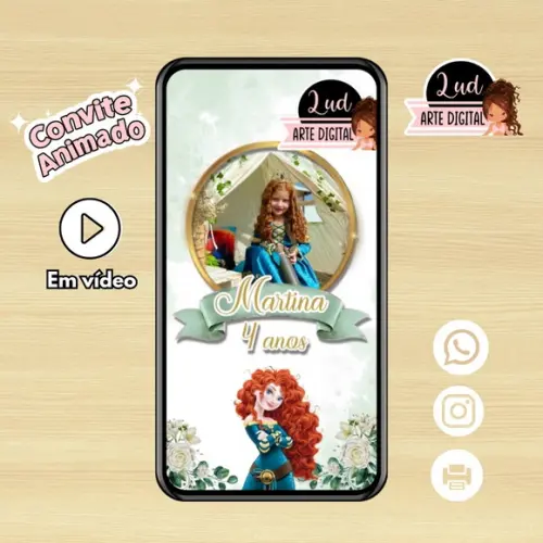 Convite Animado Princesa Valente - Merida