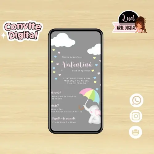 Convite Digital Chá de Fraldas/bebe Elefantinha