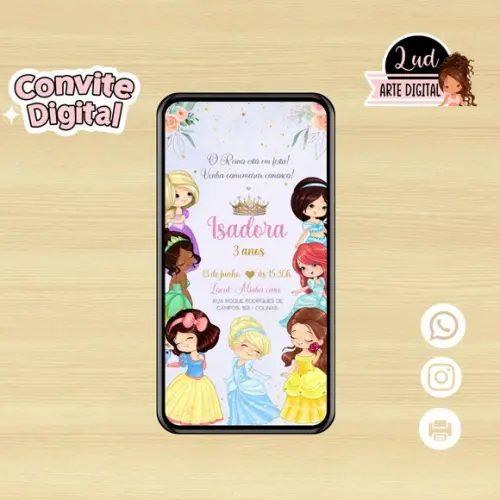 Convite Digital Princesas Disney