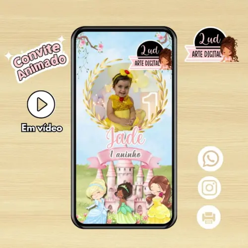 Convite Animado Princesas Disney