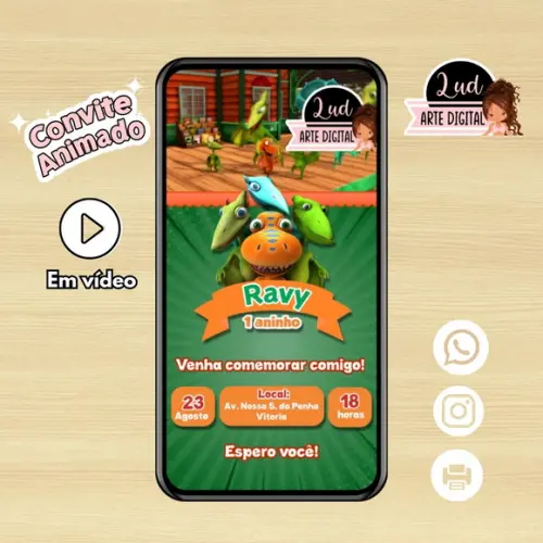 Convite Animado 30s Dinotrem