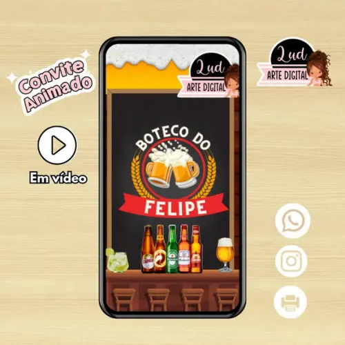 Convite Animado Adulto Boteco/cerveja