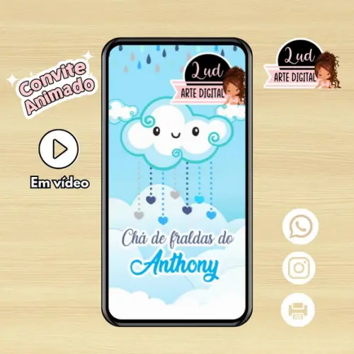 Convite Animado Chá de Fralda Nuvem