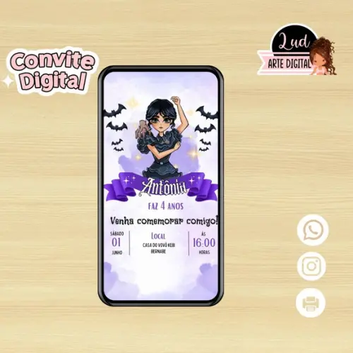 Convite Digital Wandinha Addams / Família Addams