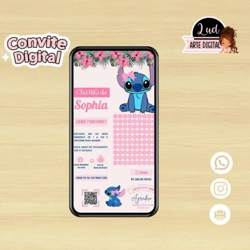 Convite Digital Chá Rifa Stitch
