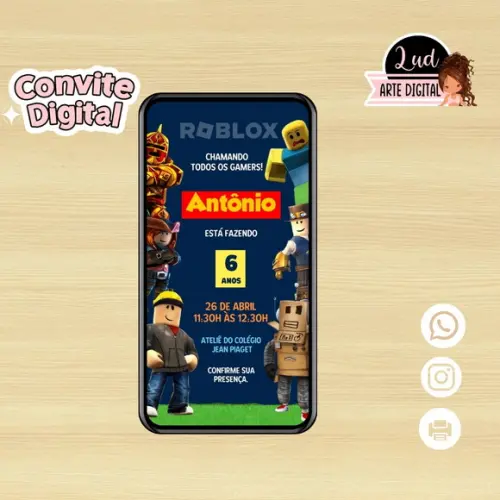 Convite Digital Roblox Rosa