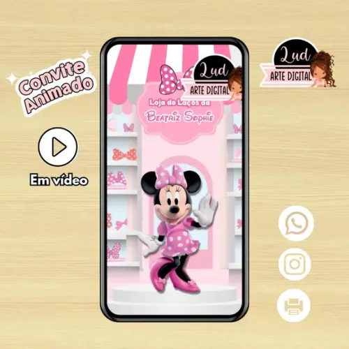 Convite Animado Minnie Rosa