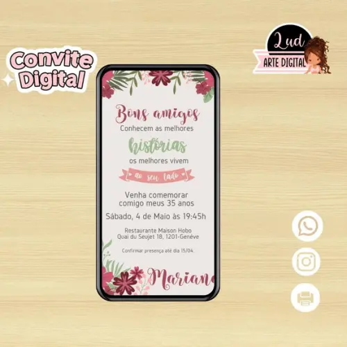 Convite Digital Adulto Floral