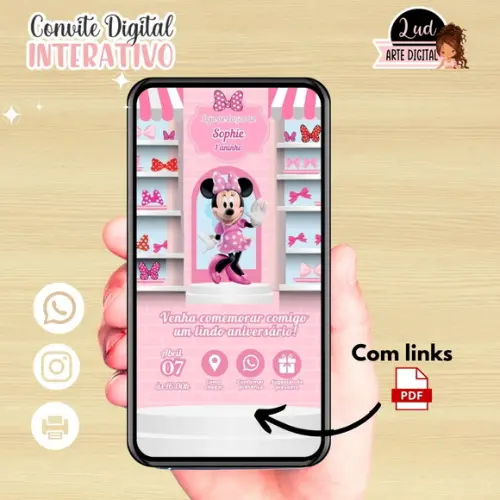 Convite Digital Interativo Loja de Laço da Minnie