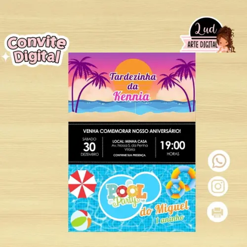 Convite Digital Dois Temas/duplo - Tardezinha e Pool Party