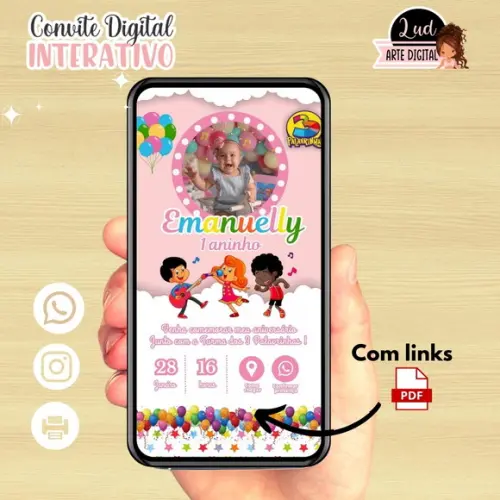 Convite Digital Interativo 3 Palavrinhas Rosa