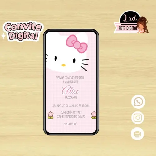 Convite Digital Hello Kitty