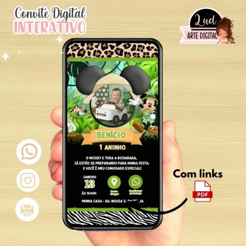 Convite Digital Interativo Safari do Mickey