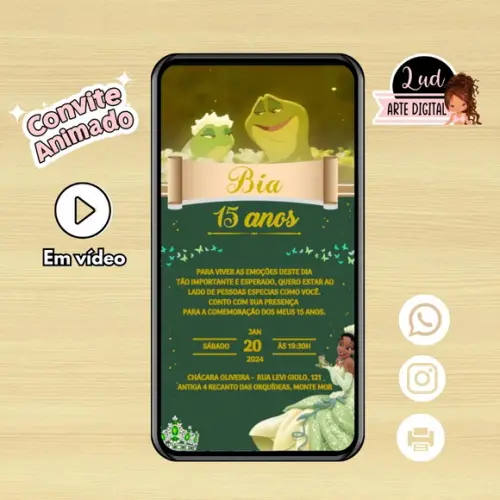 Convite Animado Princesa Tiana