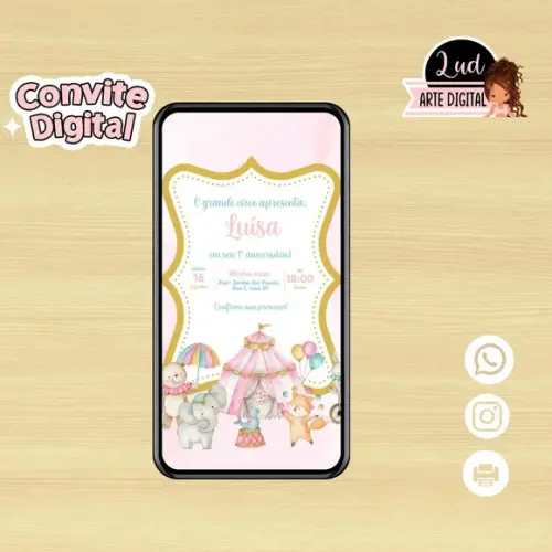 Convite Digital Circo Rosa