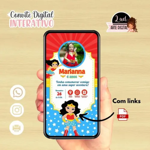 Convite Digital Interativo Mulher Maravilha