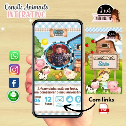 Convite Animado Interativo Fazendinha