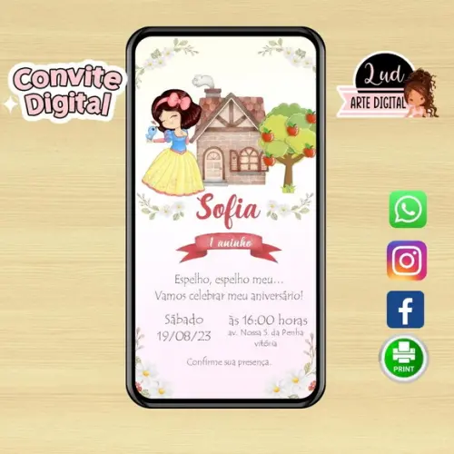 Convite Digital Branca de Neve