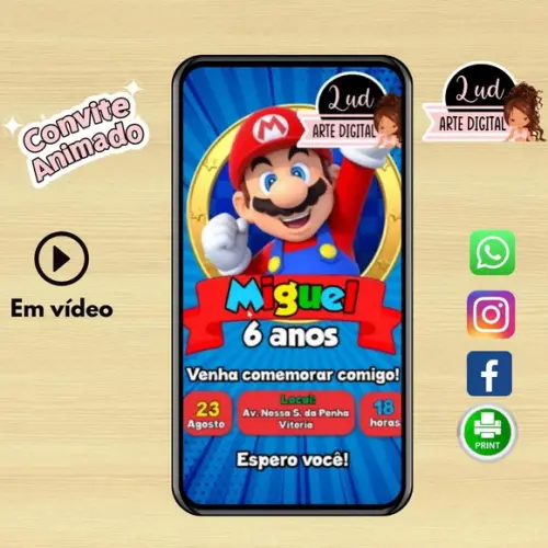 Convite Animado Super Mario