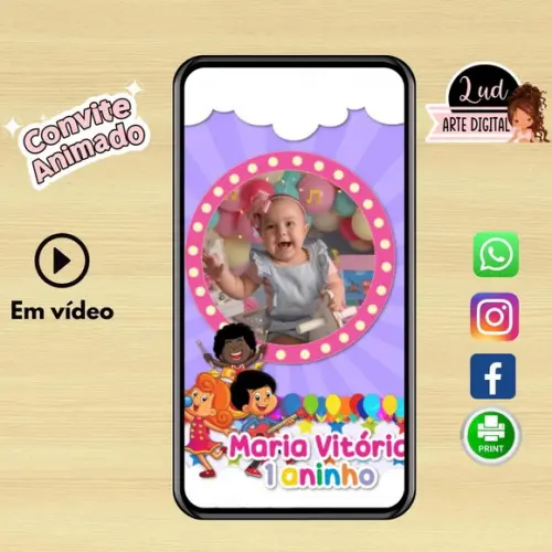 Convite Animado 3 Palavrinhas Menina