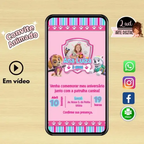 Convite Animado Vertical Patrulha Canina