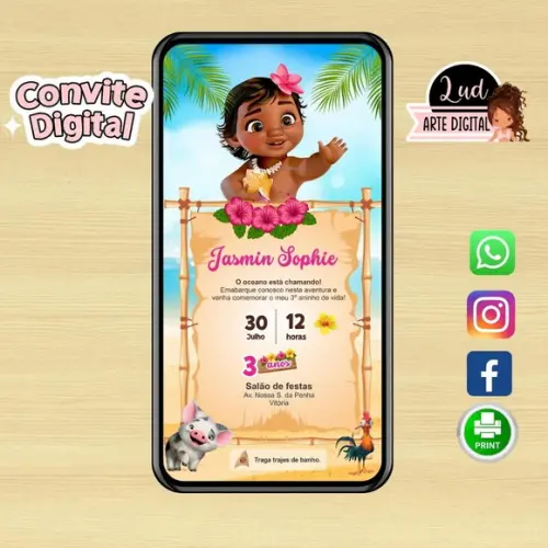 Convite Digital Moana Baby