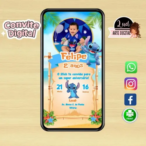 Convite Digital Lilo Stitch