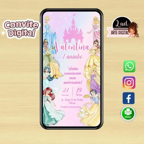 Convite Digital Princesas Disney