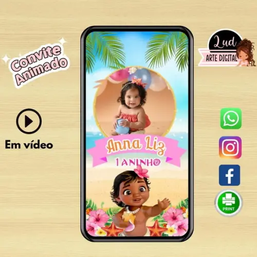 Convite Animado Moana Baby