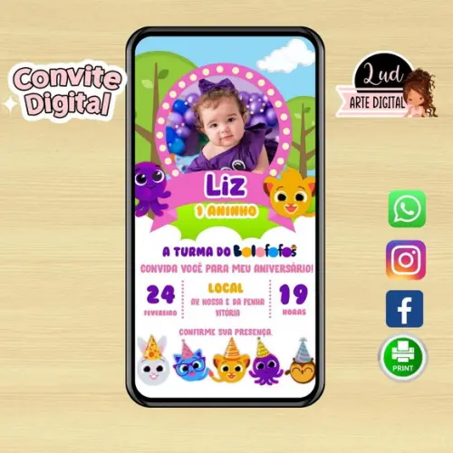 Convite Digital com Foto Bolofofos Menina