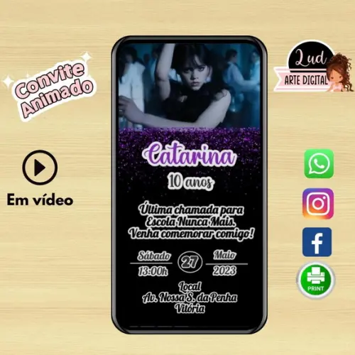 Convite Animado Vertical 30s Wandinha Addams