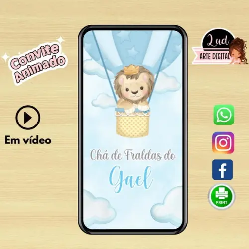 Convite Animado Chá de Fralda Ursinho Baloeiro