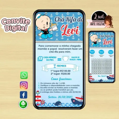 Convite Digital Chá Rifa Popeye+ Cartela