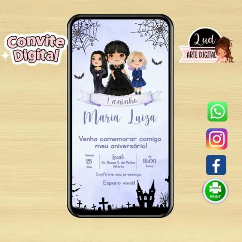 Convite Digital Wandinha Addams / Família Addams