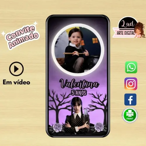 Convite Animado Vertical Wandinha Addams