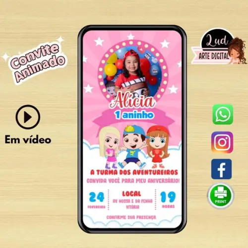 Convite Animado os Aventureiros / Luccas Neto e Gih Menina