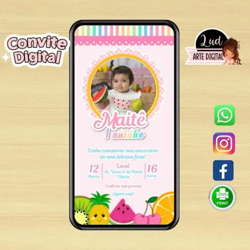 Convite Digital com Foto Frutas/tutti Frutti
