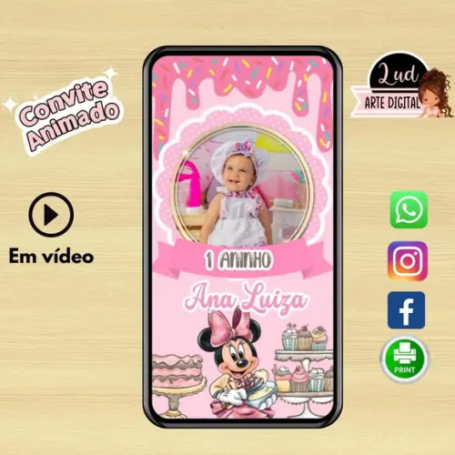 Convite Animado Vertical Confeitaria da Minnie