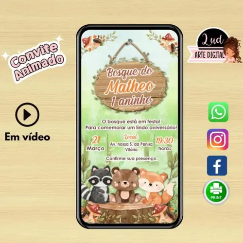 Convite Animado Vertical 30s Bosque