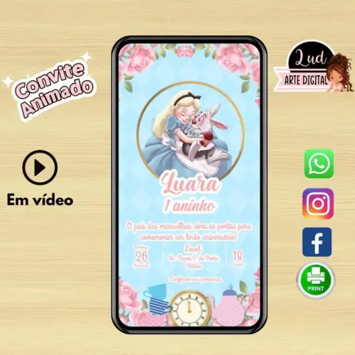 Convite Animado Vertical 30s Alice