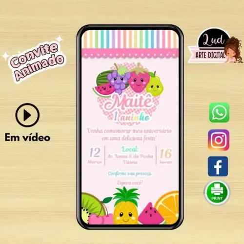 Convite Animado Vertical 30s Frutas/tutti Frutti