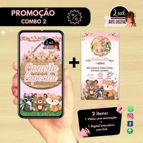 Kit Convite Animado Bosque + Convite Digital Interativo