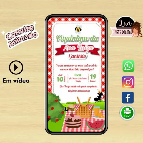 Convite Animado Vertical 30s Piquenique Picnic