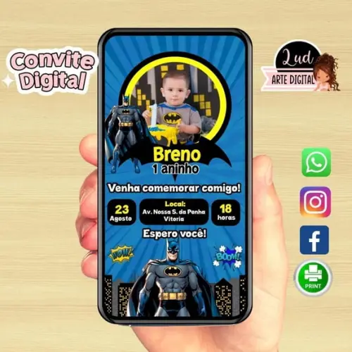 Convite Digital com Foto Batman