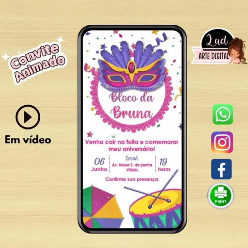 Convite Animado Vertical 30s Carnaval