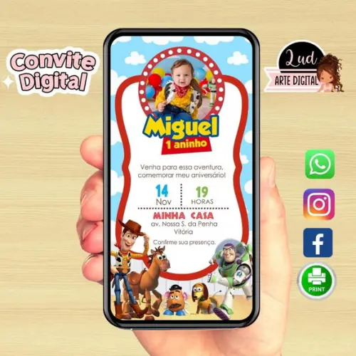 Convite Digital com Foto Toy Story