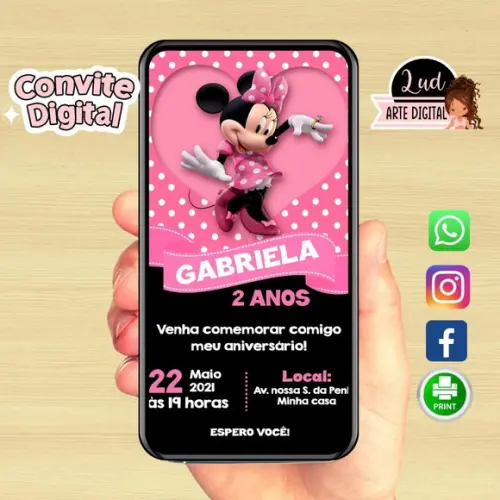 Convite Digital Minnie Rosa