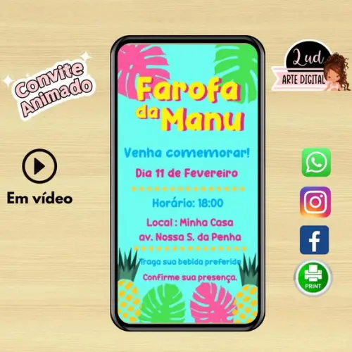 Convite Animado Vertical 30s Farofa da Gkay
