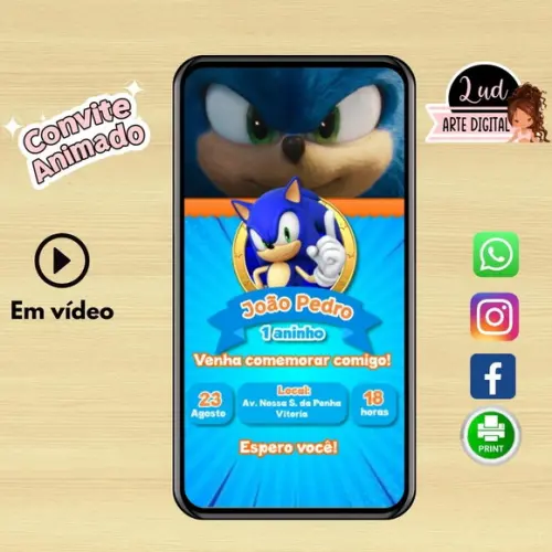 Convite Animado Vertical 30s Sonic